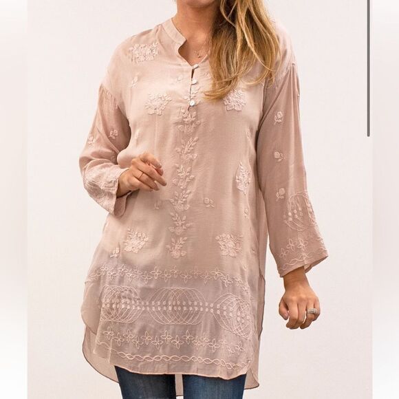 Kyla Seo Luana Rosewater Embroidered 3/4 Sleeve Tunic Top Size S - Picture 1 of 12